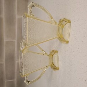 Indiana Glass Lorain Basket Yellow Depression Glass Creamer and Sugar Set